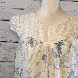 ELENA BALDI Babydoll Top Silk Floral and Eyelet Made in Italy-Medium
